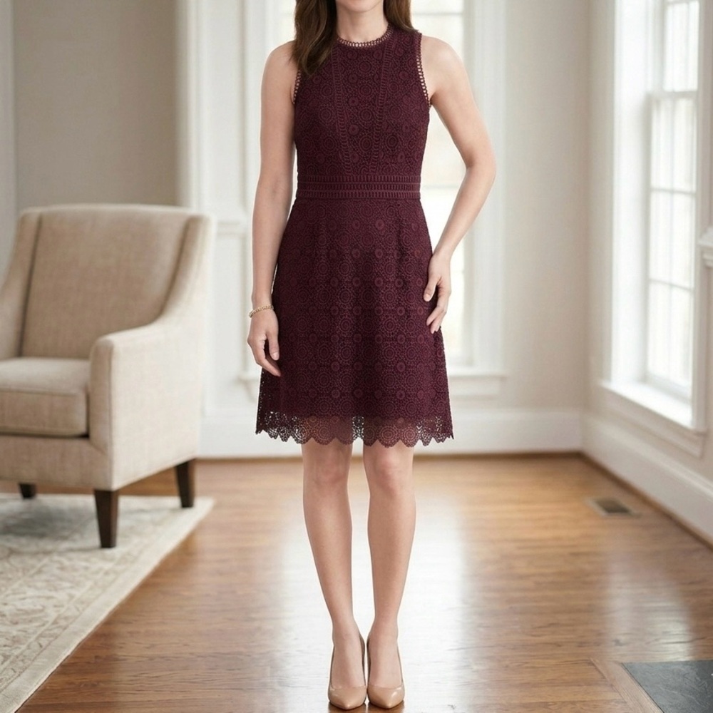 Ever New Melbourne Deep Plum Guipure Lace Sleeveless Dress - Size US 2 - Picture 3 of 10